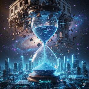 Alt Text: Strategic visualization of traditional business decay transforming into an AI-powered future through ZomixAI